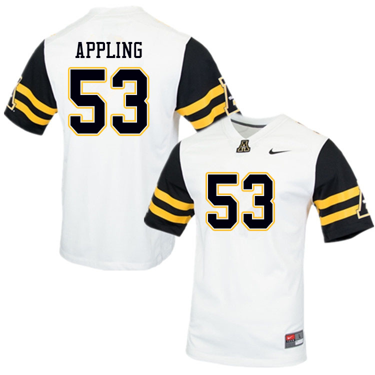 Men #53 Jake Appling Appalachian State Mountaineers College Football Jerseys Sale-White - Click Image to Close